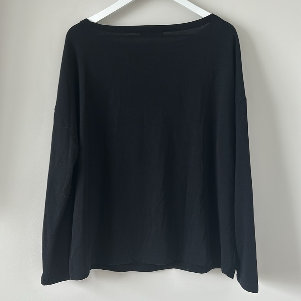 ALL SAINTS Rita Oversized Tee Black Boat Neck Long Sleeve Slouchy Relaxed Tshirt - Picture 12 of 15